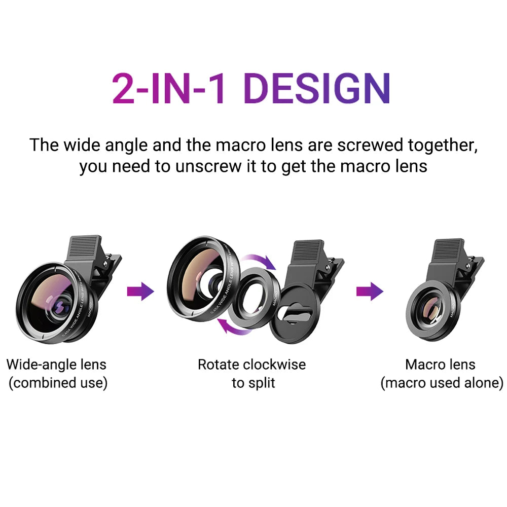 APEXEL New HD 37MM 0.45x Super Wide Angle Lens with 12.5x Super Macro Lens for iPhone Samsung Smartphones Camera Phone lens Kit - Cashdust