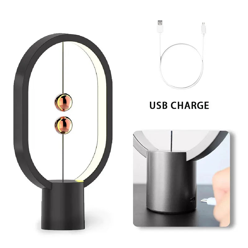 LED Mini Balance Light Creative Desktop Bedroom Lamp USB Oval Magnetic Air Switch Eye Protection Night Light Touch Control Night - Cashdust