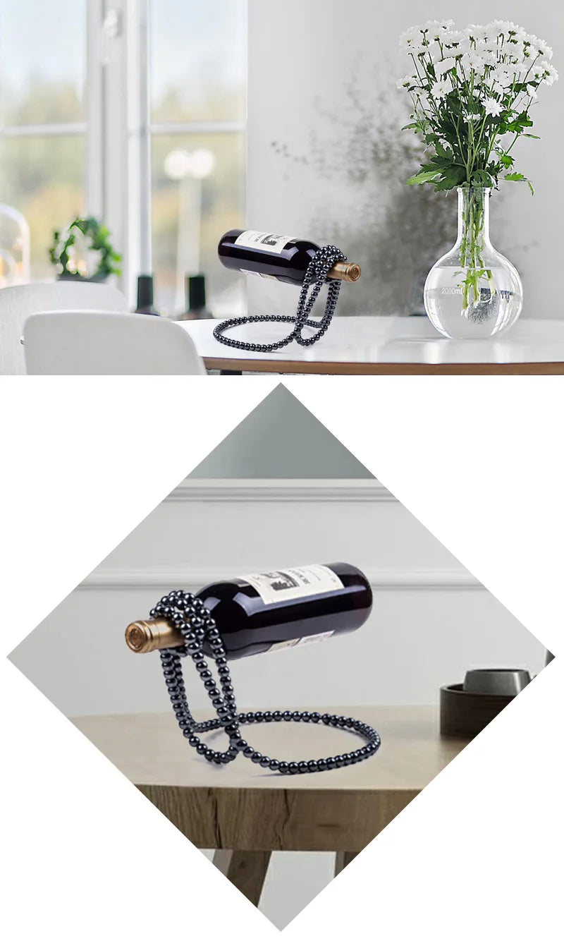 Creative Pearl Necklace Wine Rack Luxury Magic Metal Resin Hanging Suspension Wine Bottle Holder Rack Home Desktop Decoration - Cashdust