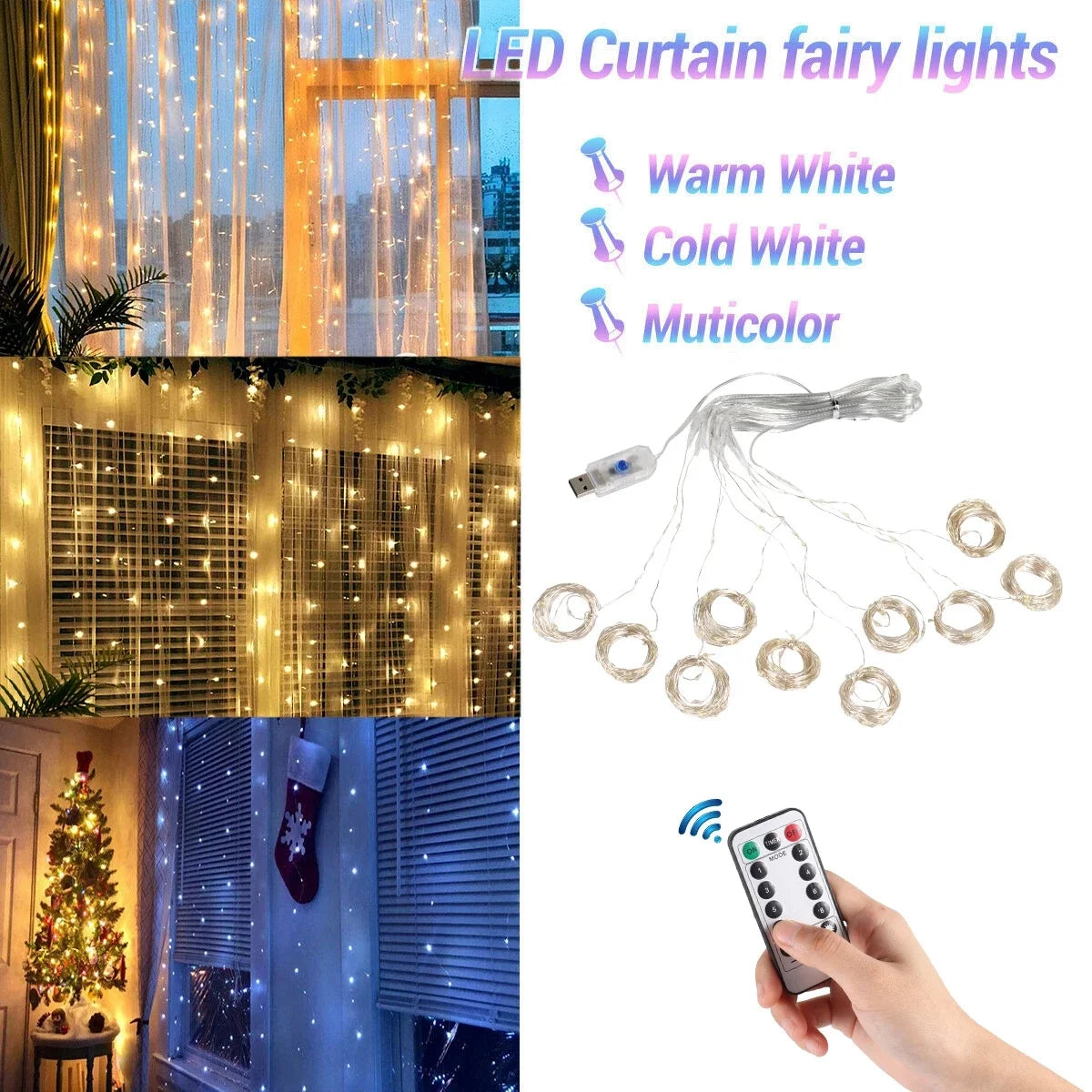 Christmas Lights Curtain Garland Merry Christmas Decorations For Home Christmas Ornaments Xmas Gifts Navidad 2024 New Year Decor - Cashdust