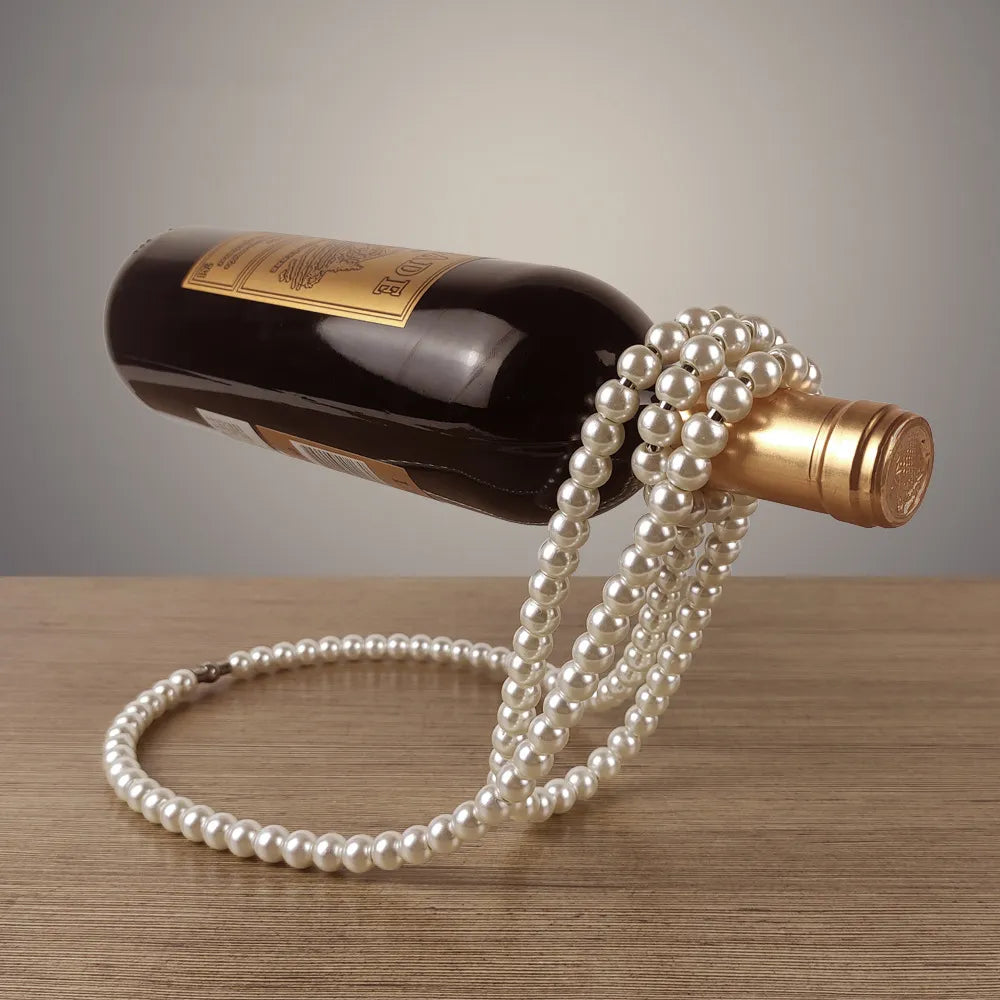 Creative Pearl Necklace Wine Rack Luxury Magic Metal Resin Hanging Suspension Wine Bottle Holder Rack Home Desktop Decoration - Cashdust