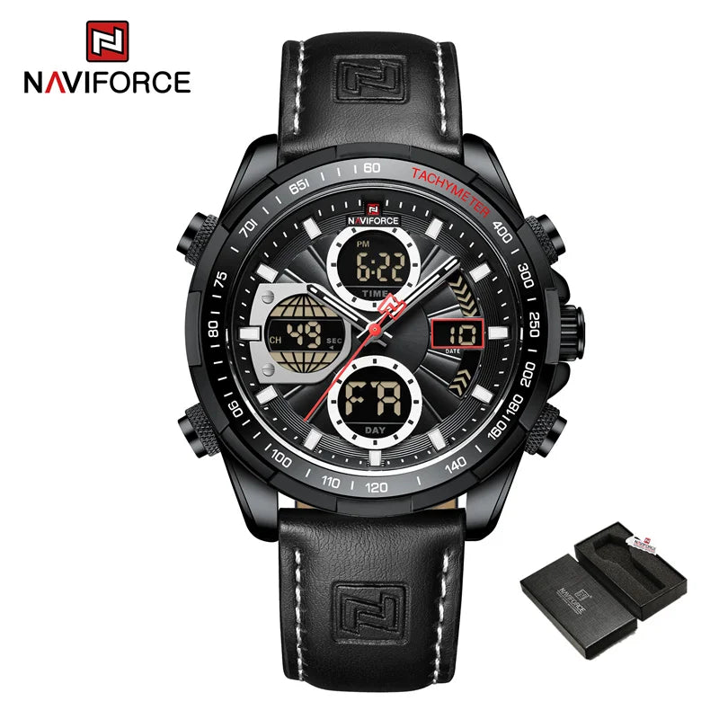 New NAVIFORCE Watches for Men Leather Mens Military Sport Waterproof Watch Quartz WristWatch Chronograph Male Clock - Cashdust