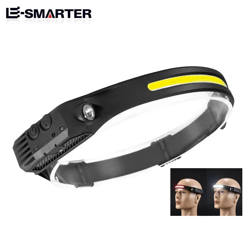 Induction Headlamp COB LED Sensor Head Lamp Built-in Battery Flashlight USB Rechargeable Head Torch 5 Lighting Modes Headlight - Cashdust