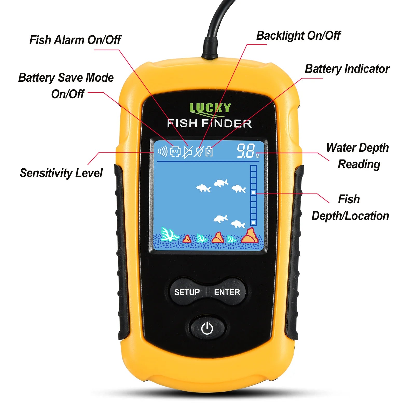 FFC1108-1 Alarm 100M Portable Sonar Fish Finders 45 degrees Sonar Coverage Echo Sounder Alarm Transducer Lake Sea Fishing - Cashdust