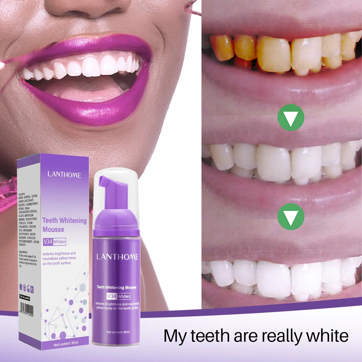 V34 Teeth Whitening Mousse Toothpaste Remove Plaque Stains Cleaning Oral Hygiene Bleaching Dental Tools Fresh Breath Tooth Care - Cashdust