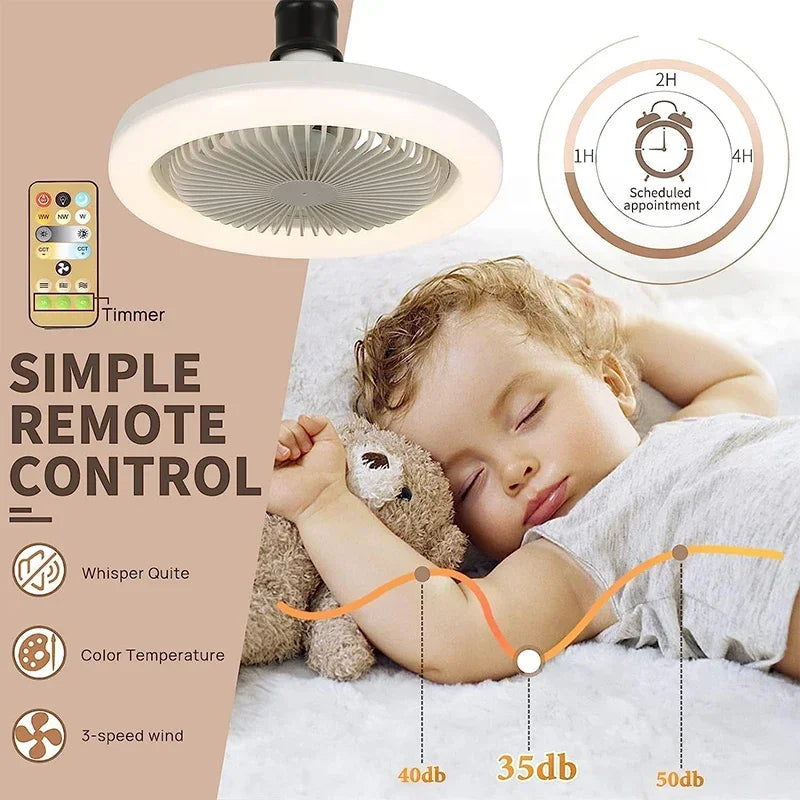 3In1 Ceiling Fan With Lighting Intelligent Remote Control For Bedroom Living Home Silent AC85-265V Lamp E27 Converter Base With - Cashdust