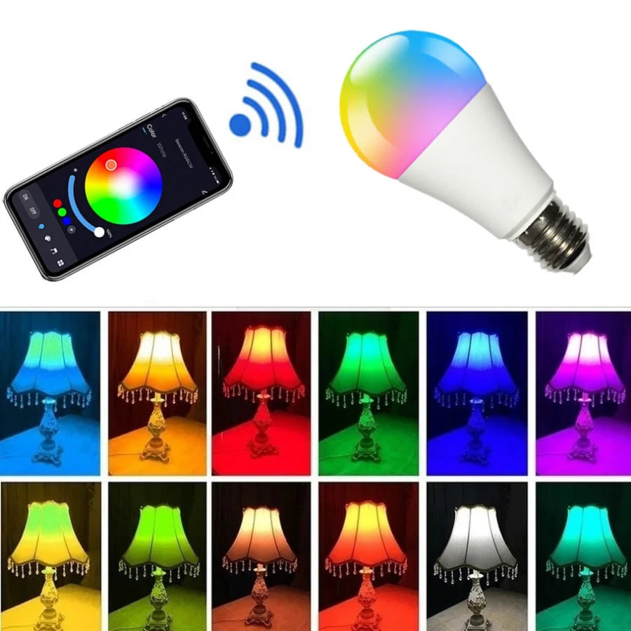 PwwQmm AC220V-110V LED E27 Wireless App 4.0 Bluetooth Smart Bulb Tuya APP Control Dimmable 15W RGB+CW+WW Compatible IOS/Android - Cashdust