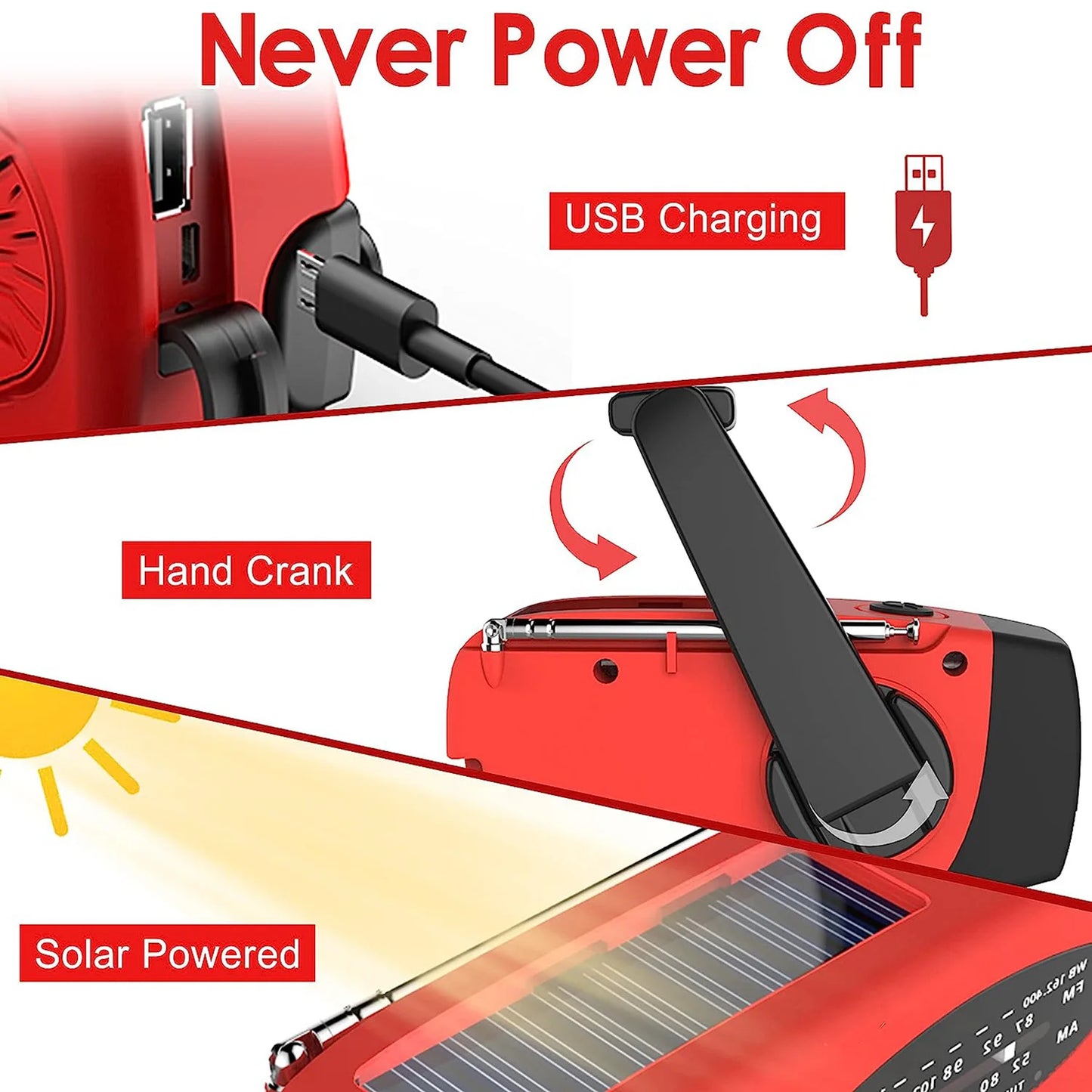 Solar Hand Crank Powered Camping Light With AM/FM Radio Outdoor 2000mAh USB Charging Multifunctional Hand Dynamo LED Flashlight - Cashdust