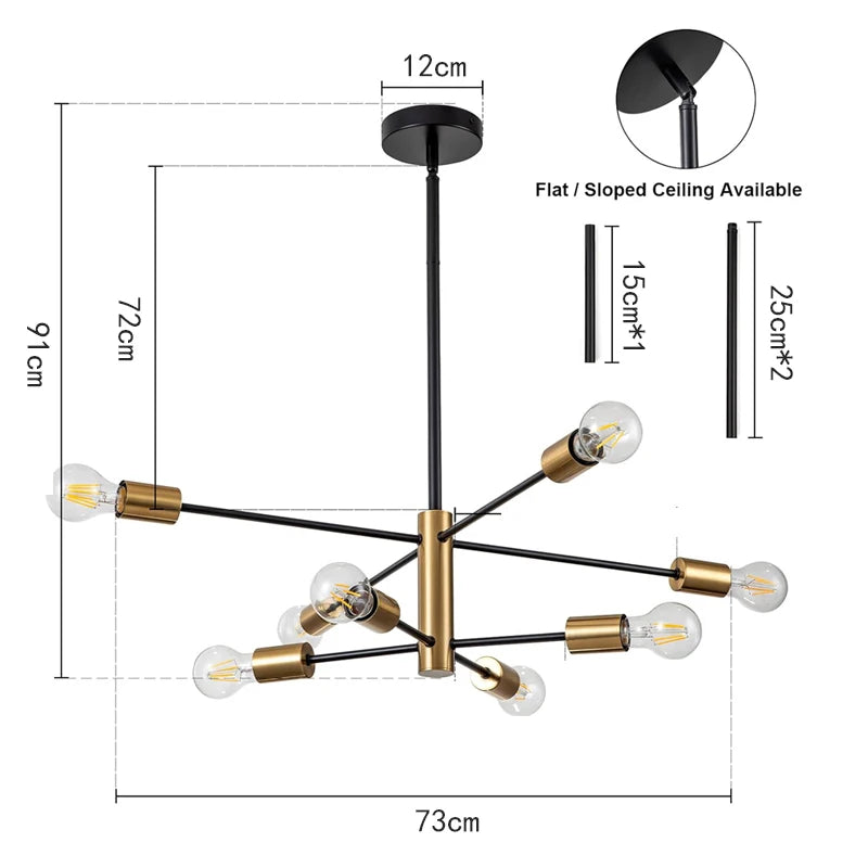 Modern Nordic Sputnik Black Chandeliers LED Lamp 4/6/8Light Home Lighting Indoor Fixtures Pendant Ceiling Not Included Bulbs - Cashdust