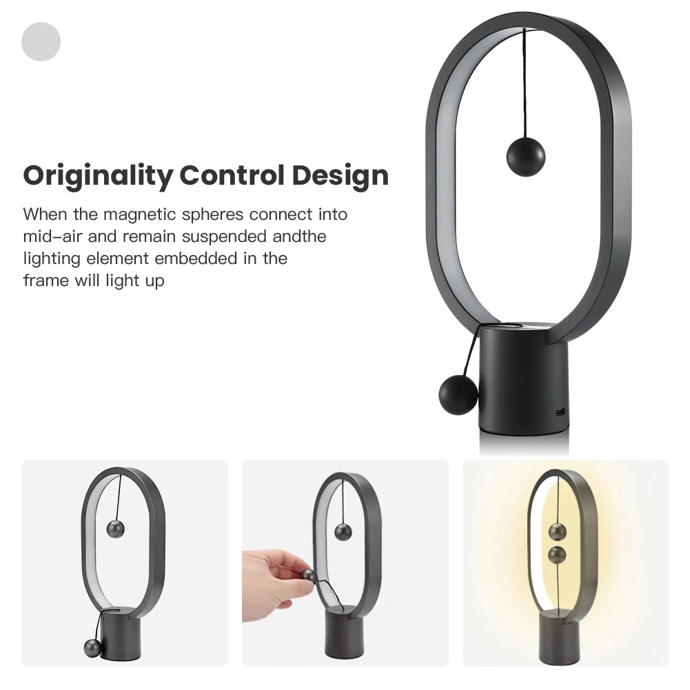 LED Mini Balance Light Creative Desktop Bedroom Lamp USB Oval Magnetic Air Switch Eye Protection Night Light Touch Control Night - Cashdust