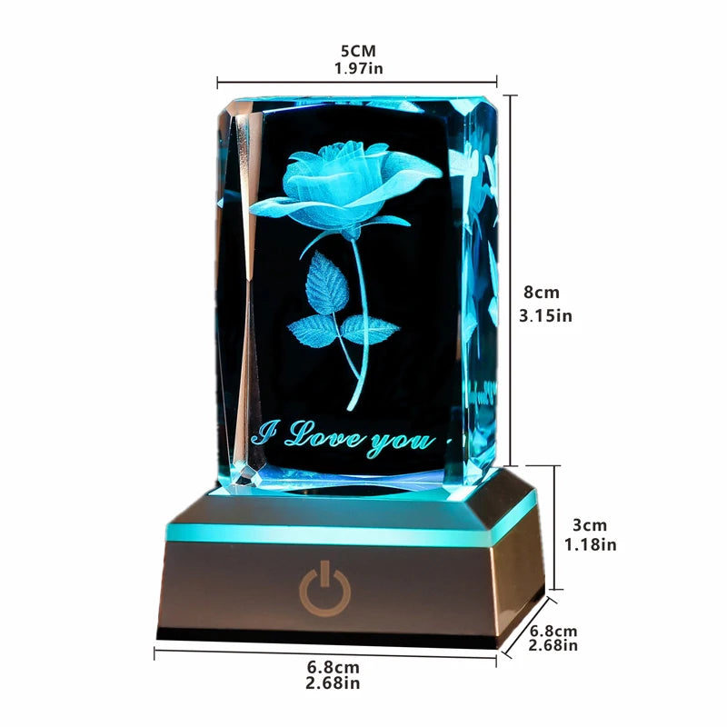 3D Rose Crystal LED Colorful Night Light, Birthday, Christmas, Valentine's Day Anniversary Gift for Girlfriend, Wife, and Mother - Cashdust