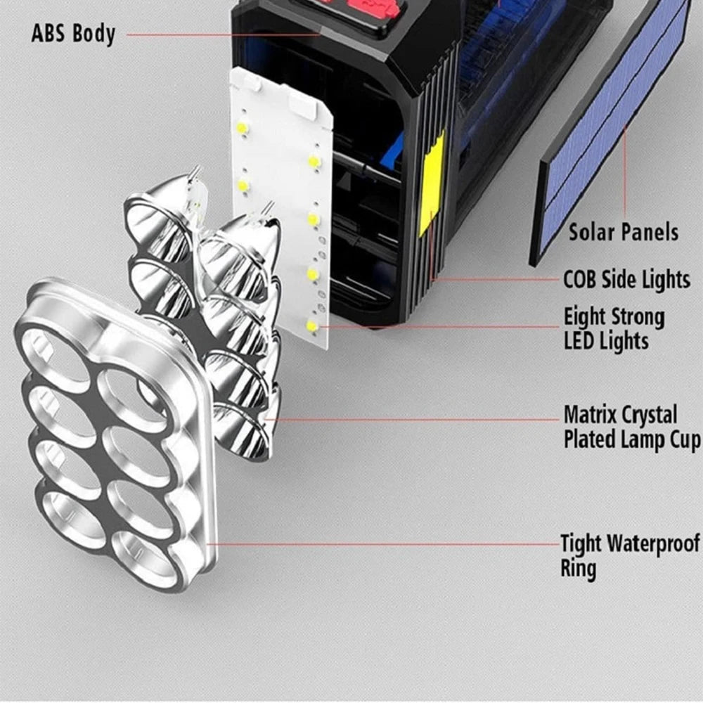 8LED and 6LED Bulbs Solar Charging Handheld Flashlight USB Charge Portable Lamp 4 Bright Lighting Modes Outdoor Searchlight - Cashdust