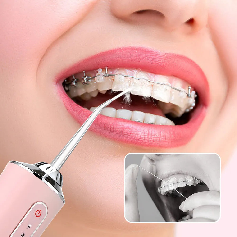 Oral Irrigator Portable Dental Water Flosser USB Rechargeable Water Jet Floss Tooth Pick 4 Jet Tip 220ml 3 Modes IPX7 1400rpm - Cashdust