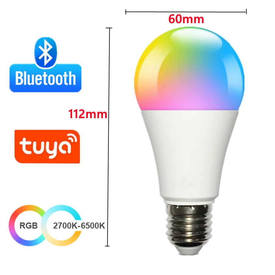 PwwQmm AC220V-110V LED E27 Wireless App 4.0 Bluetooth Smart Bulb Tuya APP Control Dimmable 15W RGB+CW+WW Compatible IOS/Android - Cashdust