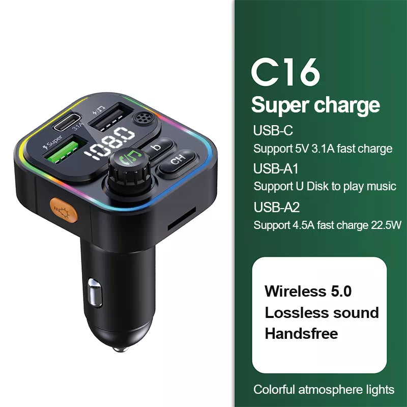 Bluetooth 5.0 FM Transmitter Handsfree Car Radio Modulator MP3 Player With 22.5W USB Super Quick Charge Adapter for Car - Cashdust