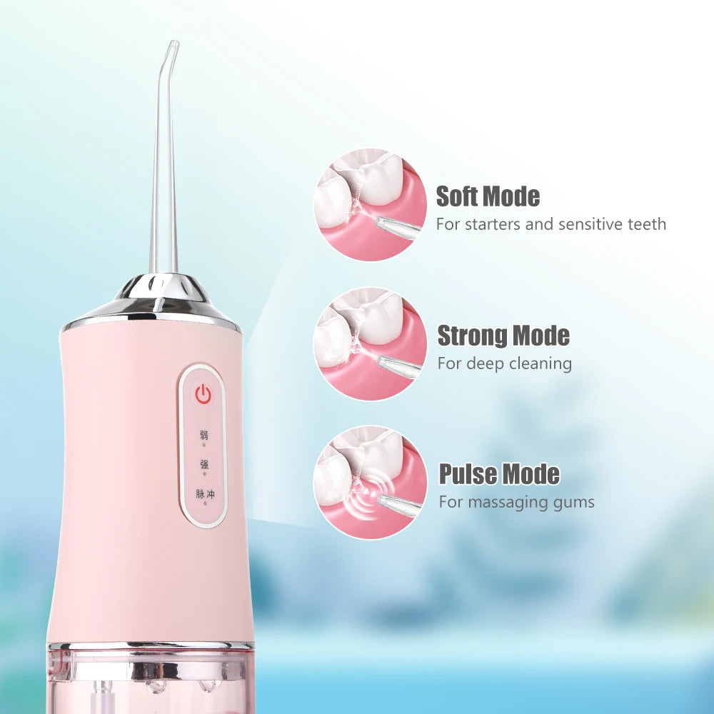 Oral Irrigator Portable Dental Water Flosser USB Rechargeable Water Jet Floss Tooth Pick 4 Jet Tip 220ml 3 Modes IPX7 1400rpm - Cashdust