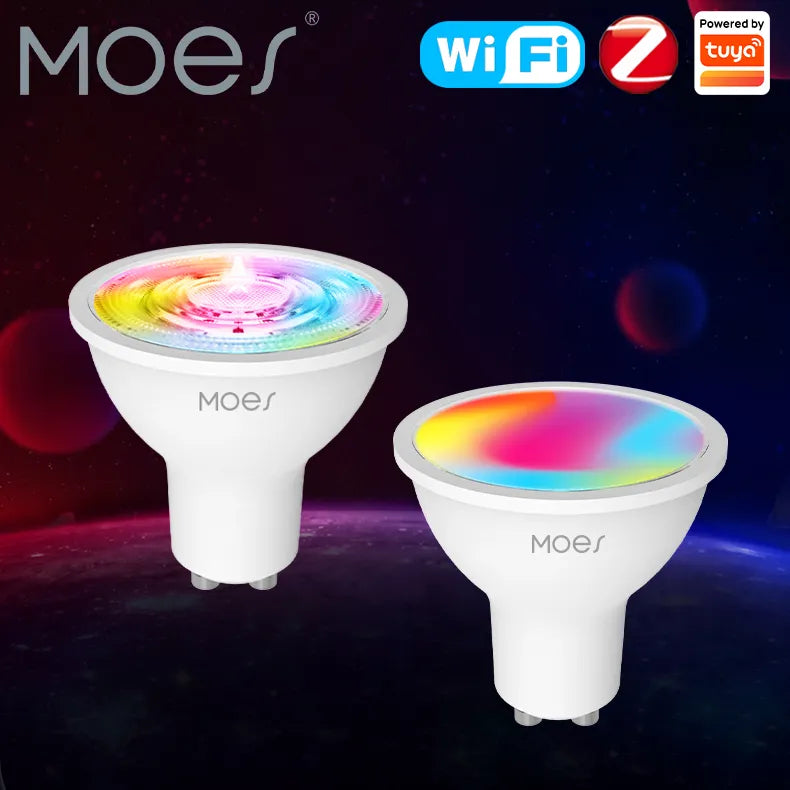 MOES Tuya ZigBee GU10 WIFI Smart LED Bulbs RGB C+W White Dimmable Lamps Smart Life APP Control Light Bulbs Voice Alexa/Google - Cashdust