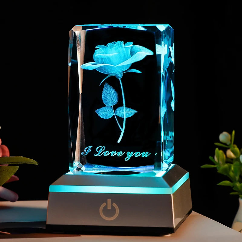 3D Rose Crystal LED Colorful Night Light, Birthday, Christmas, Valentine's Day Anniversary Gift for Girlfriend, Wife, and Mother - Cashdust