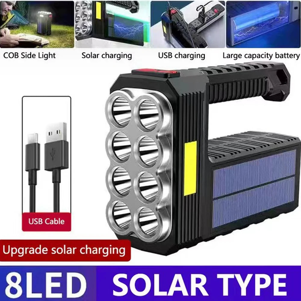 8LED and 6LED Bulbs Solar Charging Handheld Flashlight USB Charge Portable Lamp 4 Bright Lighting Modes Outdoor Searchlight - Cashdust