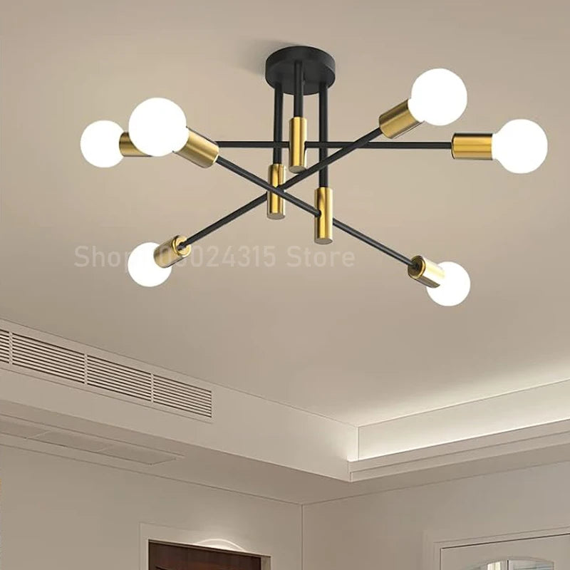 Retro Industrial Chandelier Wrought Iron LED Ceiling Lamp E27 Light Living Room Modern Decor Home Lighting Fixture lampara techo - Cashdust