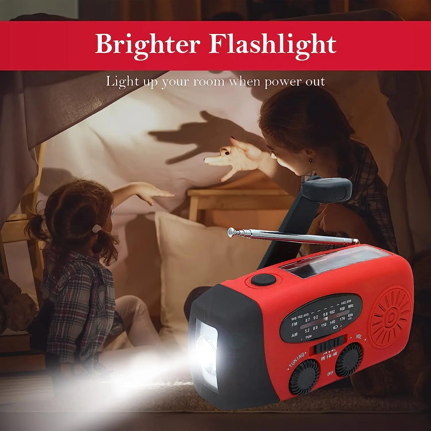 Solar Hand Crank Powered Camping Light With AM/FM Radio Outdoor 2000mAh USB Charging Multifunctional Hand Dynamo LED Flashlight - Cashdust