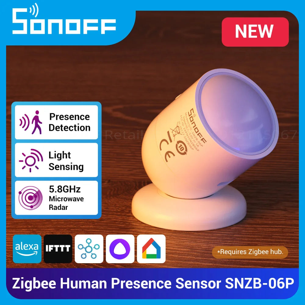 SONOFF Zigbee Human Presence Sensor SNZB-06P Microwave Radar Presence Detection Light Sensing Works with Alexa for Smart Home - Cashdust