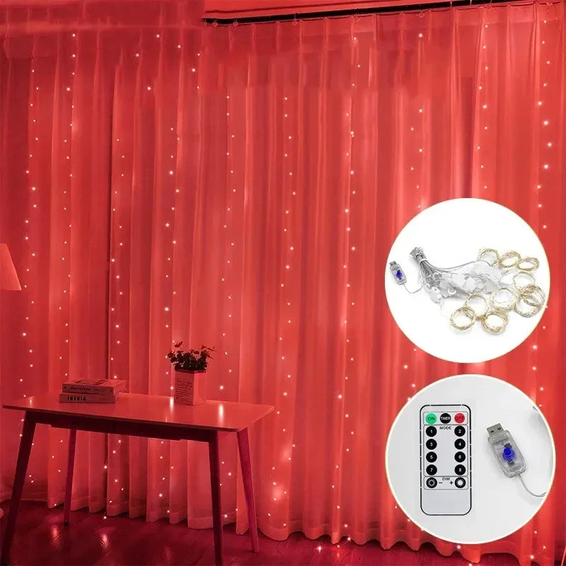 3M LED Curtain Garland Fairy String Lights Christmas Holiday Party Wedding Decoration USB Remote 8 Modes Waterfall Lighting - Cashdust