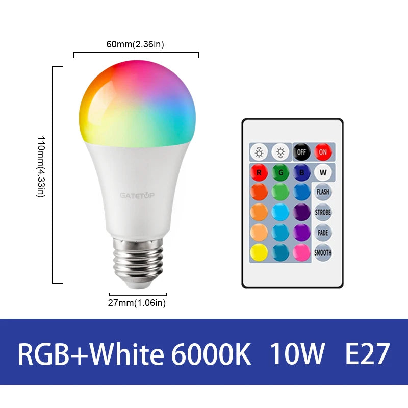 LED RGB Lamp Spotlight Bulb E27 E14 GU10 B22 AC120V 230V Bombillas LED 6W 10W IR Remote Control Led Smart RGBW Lamp Home Decor - Cashdust