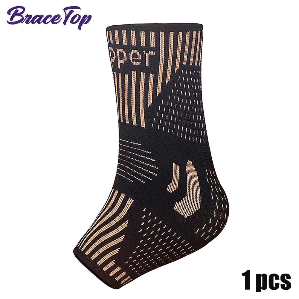 BraceTop 1 PC Copper Ankle Brace Infused Compression Sleeve Support for Plantar Fasciitis, Sprained Pain Relief, Achilles Tendon - Cashdust