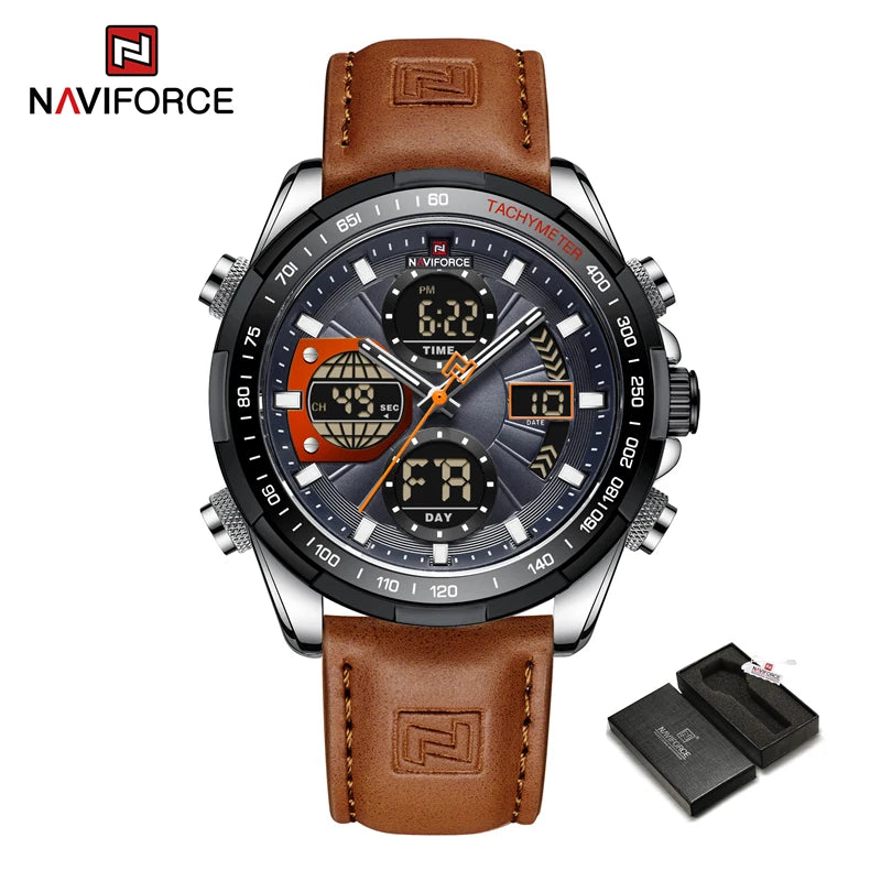 New NAVIFORCE Watches for Men Leather Mens Military Sport Waterproof Watch Quartz WristWatch Chronograph Male Clock - Cashdust