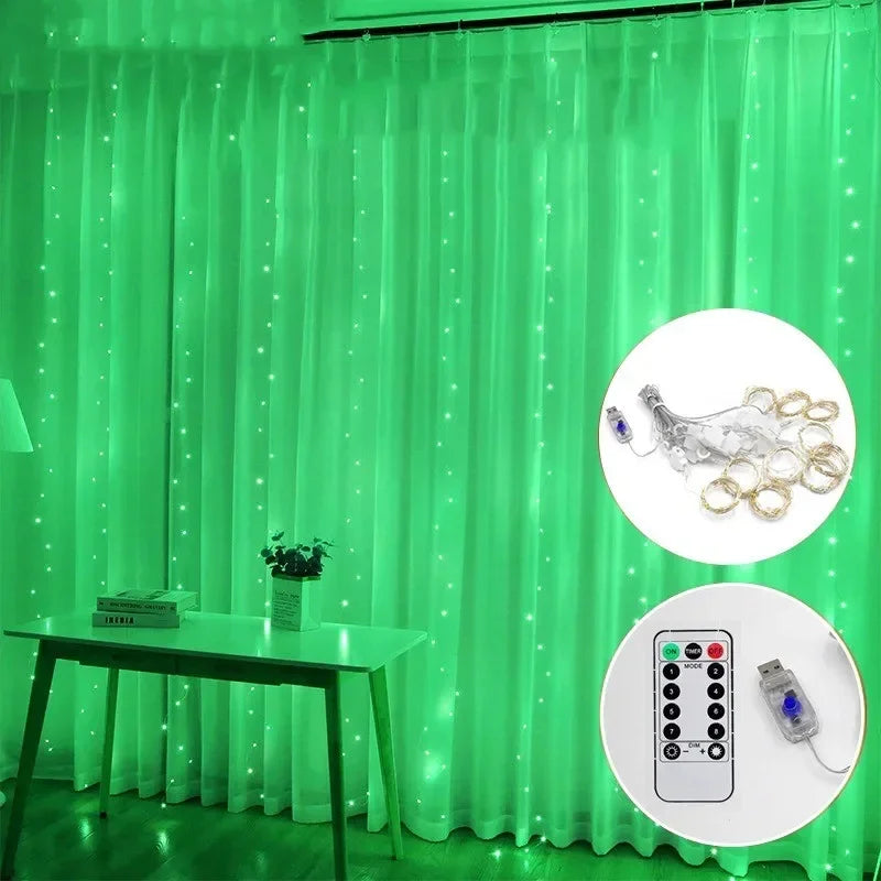 3M LED Curtain Garland Fairy String Lights Christmas Holiday Party Wedding Decoration USB Remote 8 Modes Waterfall Lighting - Cashdust