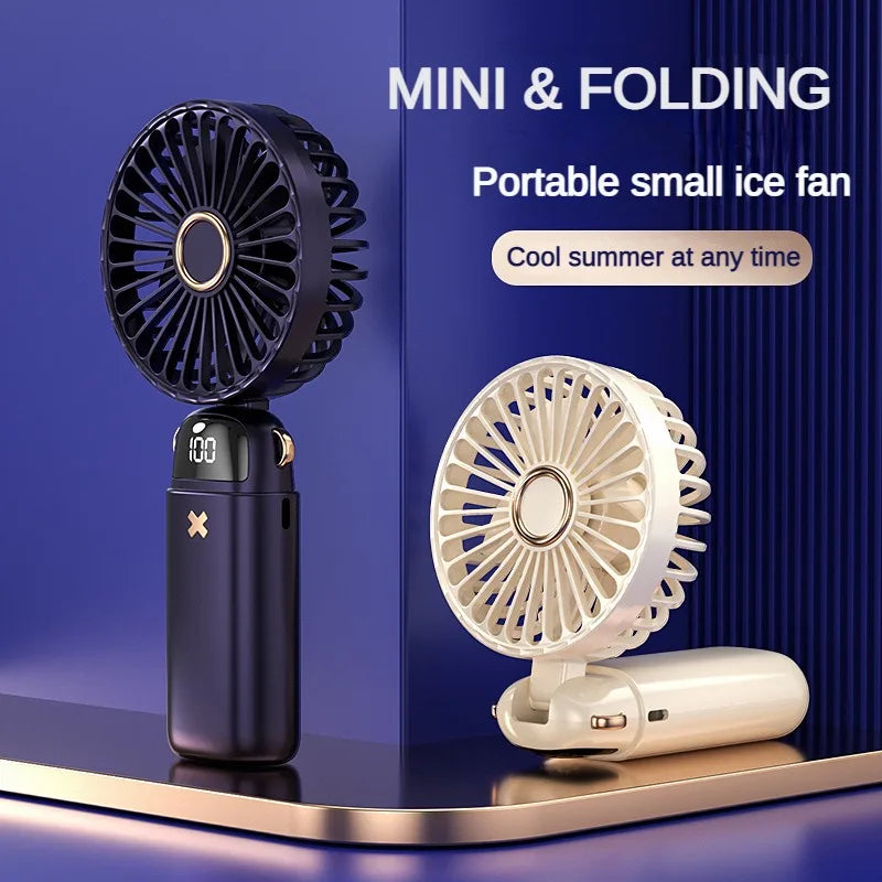 3000mAh Handheld Mini Fan Foldable Portable Neck Hanging Fans 5 Speed USB Rechargeable Fan with Phone Stand and Display Screen - Cashdust