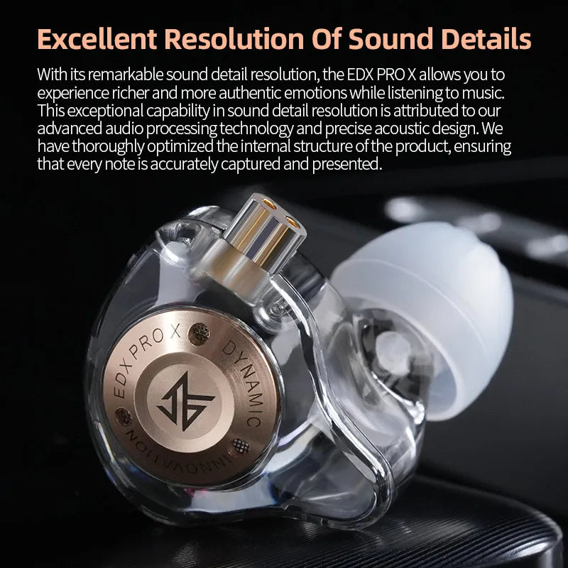 KZ EDX PRO X IEM Earphones Dynamic Drive HiFi Deep Bass Sound Earbud Sport Music Noise Cancelling Headset with Detachable Cable - Cashdust