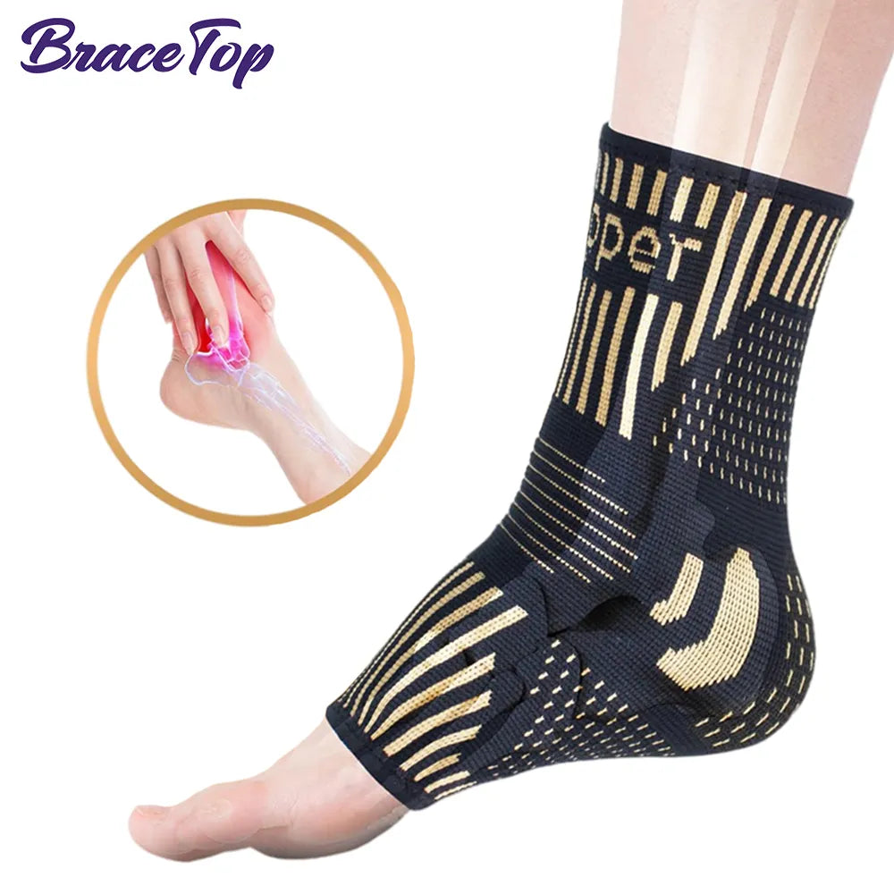 BraceTop 1 PC Copper Ankle Brace Infused Compression Sleeve Support for Plantar Fasciitis, Sprained Pain Relief, Achilles Tendon - Cashdust