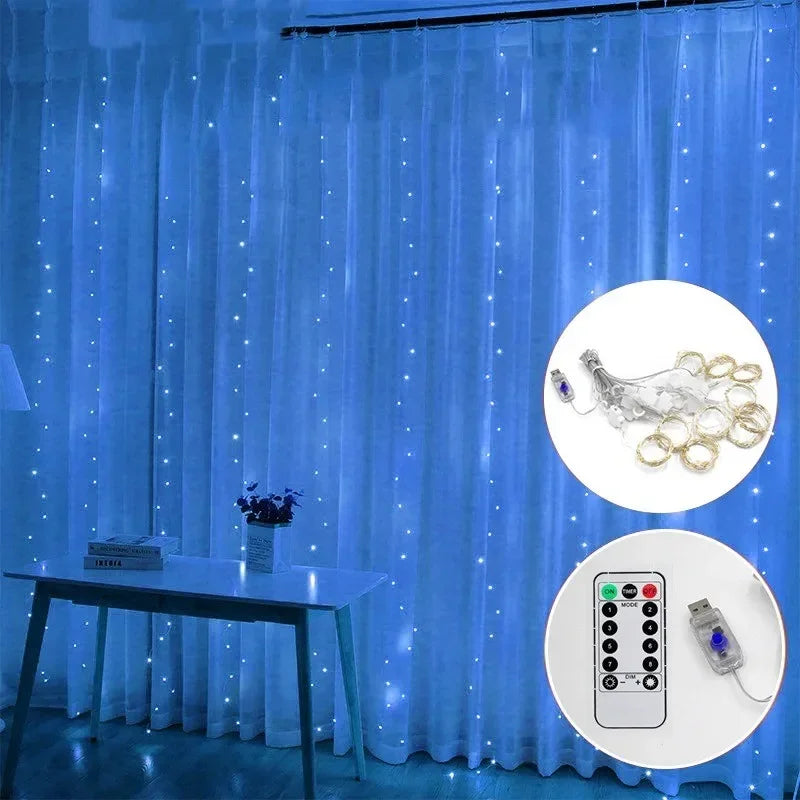 3M LED Curtain Garland Fairy String Lights Christmas Holiday Party Wedding Decoration USB Remote 8 Modes Waterfall Lighting - Cashdust