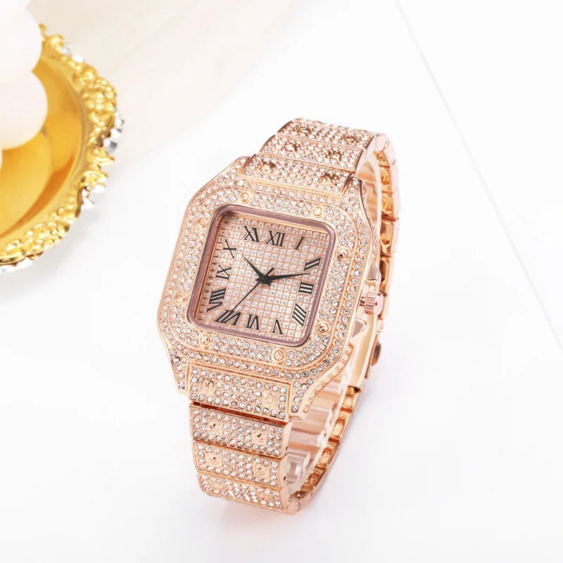 UTHAI L77 Watch For Men Fashion Luxury Gold Square Diamond Full Sky Star Male's Clock Watches Steel Band Quartz Wristwatch - Cashdust