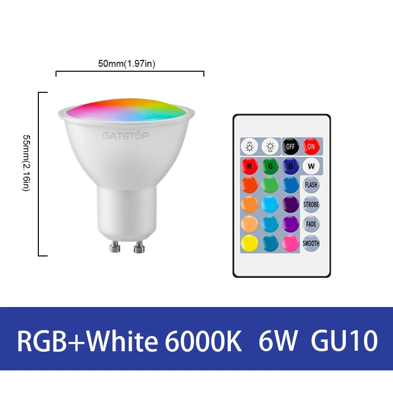 LED RGB Lamp Spotlight Bulb E27 E14 GU10 B22 AC120V 230V Bombillas LED 6W 10W IR Remote Control Led Smart RGBW Lamp Home Decor - Cashdust