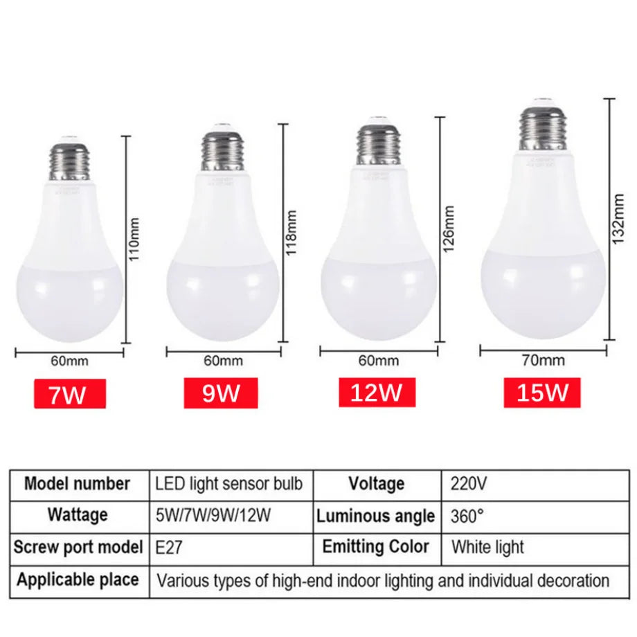 YzzKoo LED E27 Light control Sensor Light Bulb 12W 9W 7W AC85-265V Day Night Light Auto ON OFF Patio Porch Smart Lamp For Garden - Cashdust