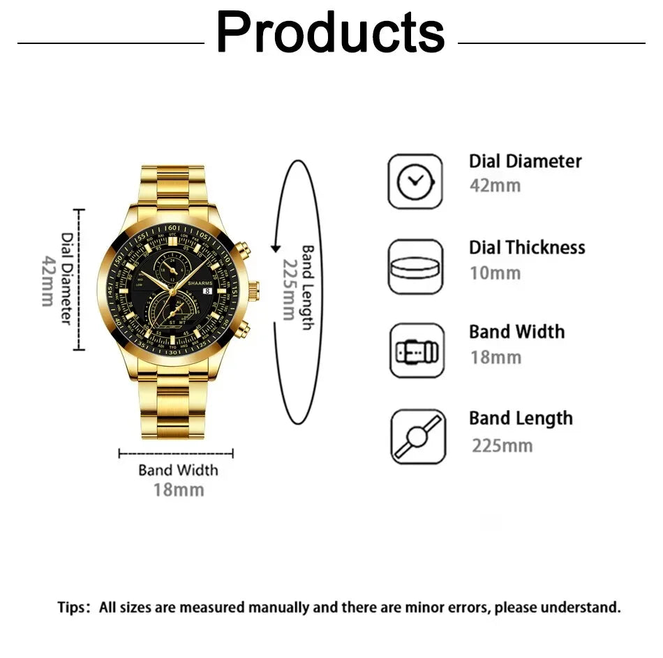 Mens Fashion Business Quartz Watch Fashion Fake Three Eye Six Pin Calendar Men Watch Stainless Steel Belt Men Watches - Cashdust