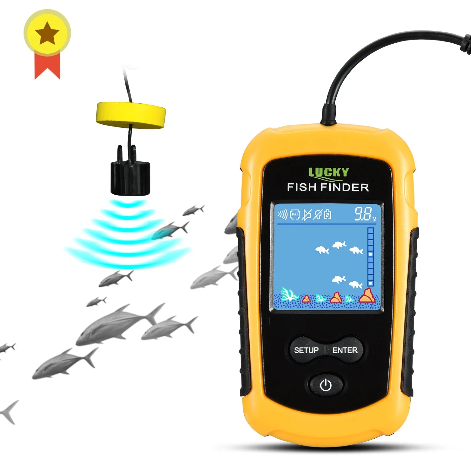 FFC1108-1 Alarm 100M Portable Sonar Fish Finders 45 degrees Sonar Coverage Echo Sounder Alarm Transducer Lake Sea Fishing - Cashdust