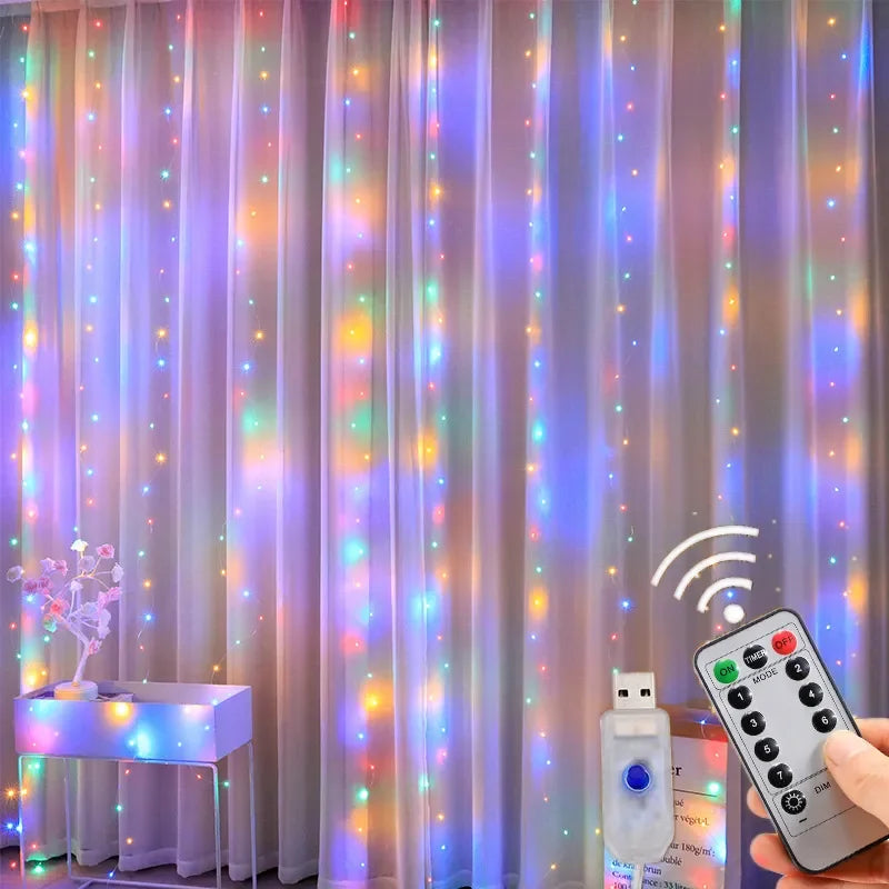 3M LED Curtain Garland Fairy String Lights Christmas Holiday Party Wedding Decoration USB Remote 8 Modes Waterfall Lighting - Cashdust