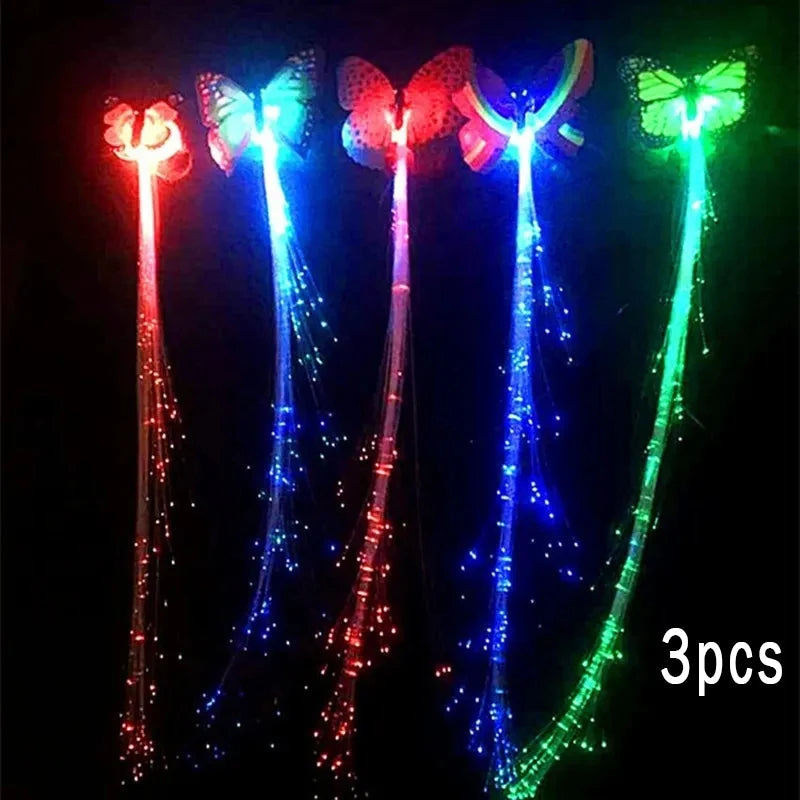 LED Glow Hair Braid Butterfly Light 3Pcs Colour Hairpin Novetly light Up Bar Party Decoration Christmas Children and Adults - Cashdust