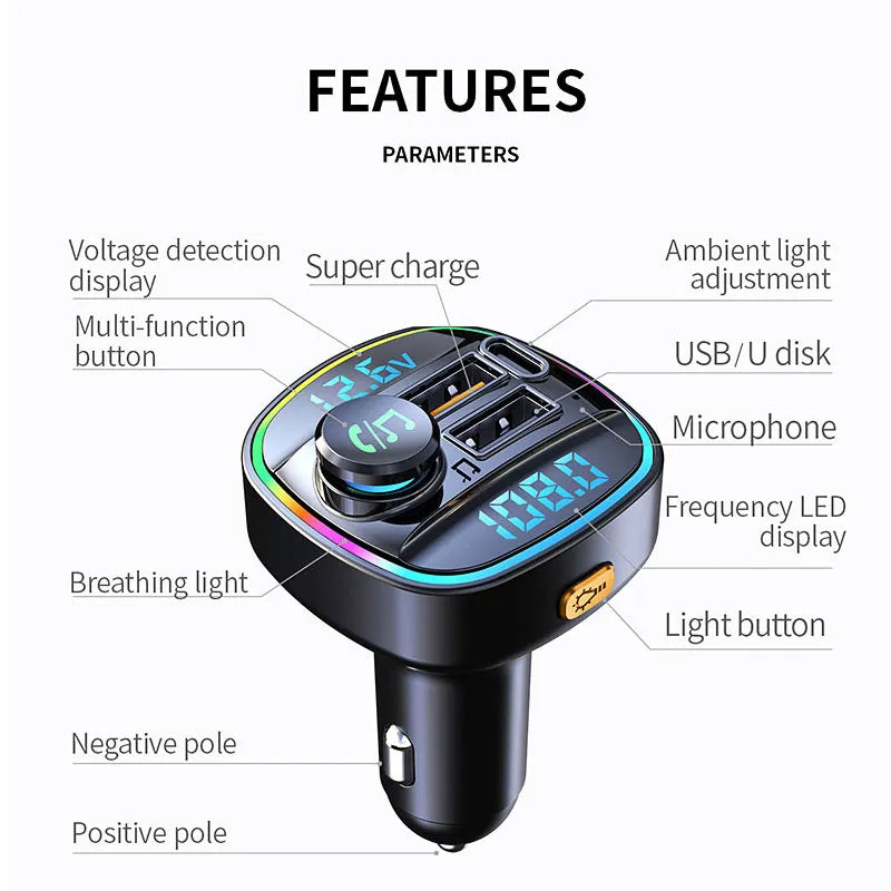 Bluetooth 5.0 FM Transmitter Handsfree Car Radio Modulator MP3 Player With 22.5W USB Super Quick Charge Adapter for Car - Cashdust