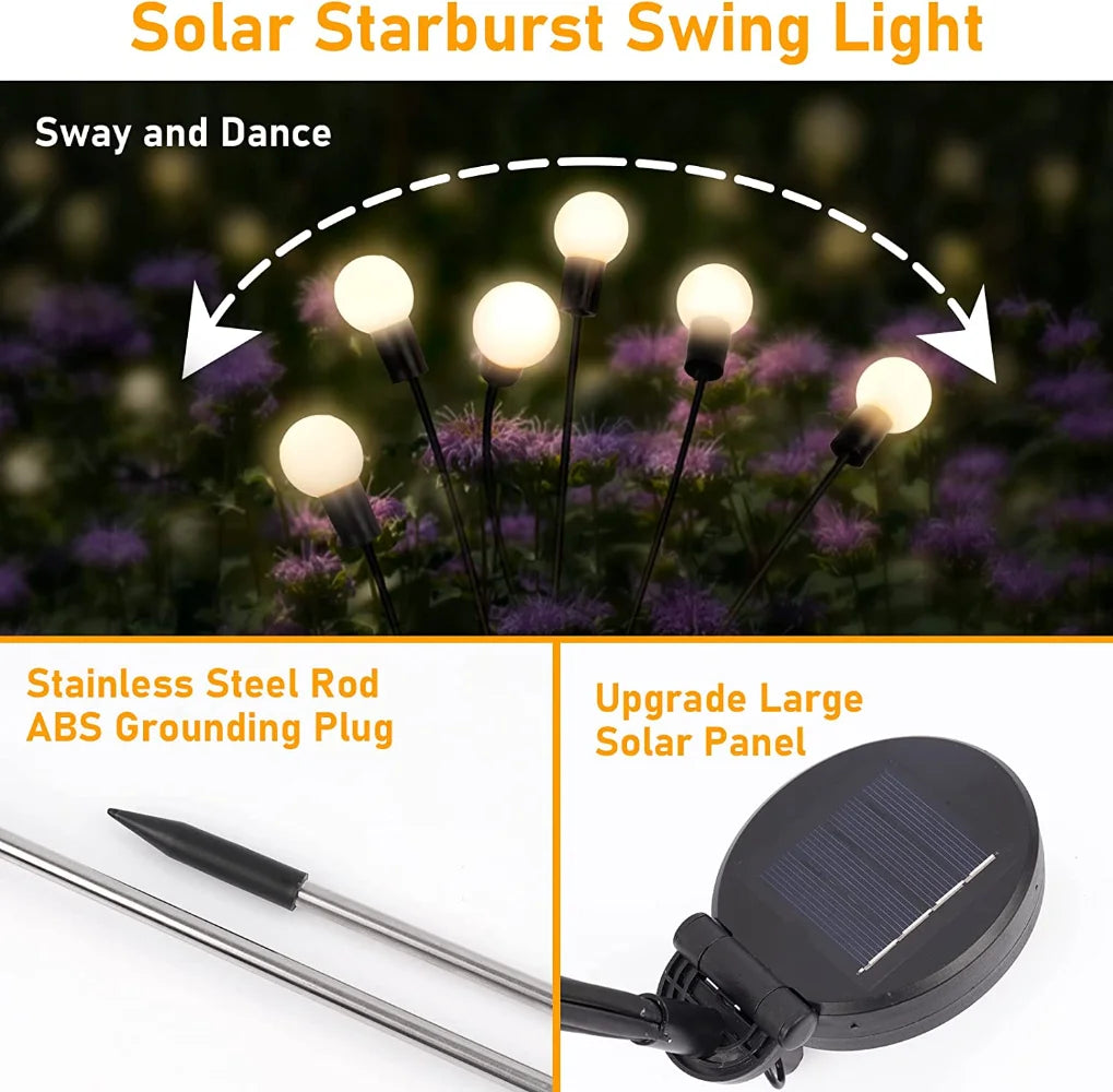 Solar Power Firefly Swaying Lawn Light Waterproof Garden Landscape Lamps with Dancing Outdoor Lighting Pathway Lights - Cashdust