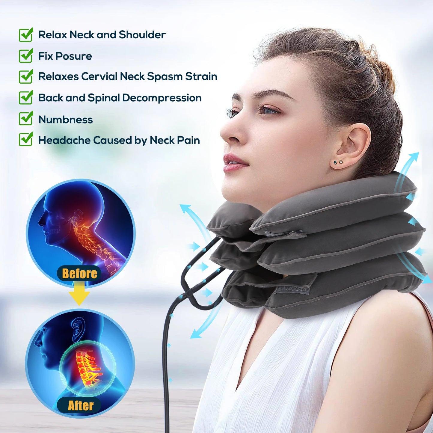 Neck Massager Cervical Support Pillow Air Pump Inflatable Collar Stretcher Brace 3/4 Layer Pain Relief Neck Ontlaster Traction - Cashdust