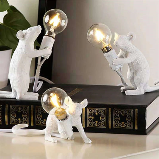 Modern LED Table Lights Resin Animal Rat Cat Squirrel LED Night Lights Mouse Table Lamps Home Decor Desk Lamp Lighting Fixtures - Cashdust