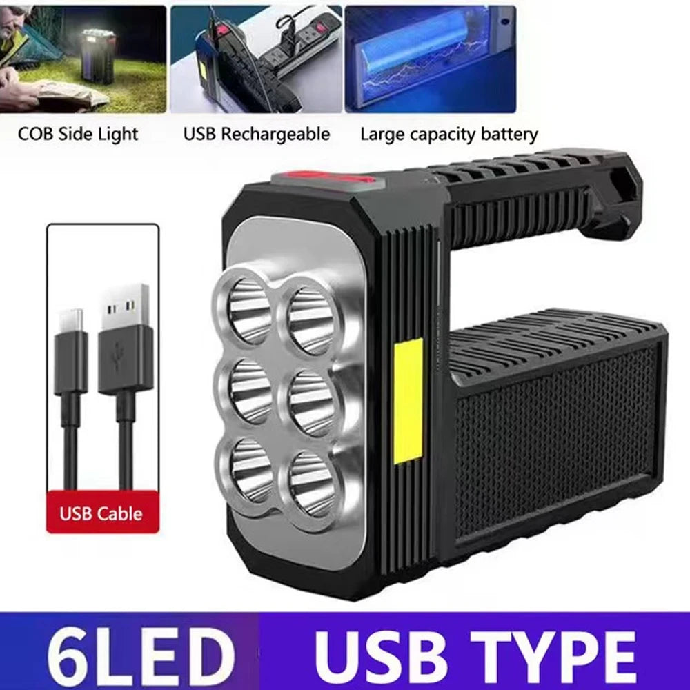 8LED and 6LED Bulbs Solar Charging Handheld Flashlight USB Charge Portable Lamp 4 Bright Lighting Modes Outdoor Searchlight - Cashdust