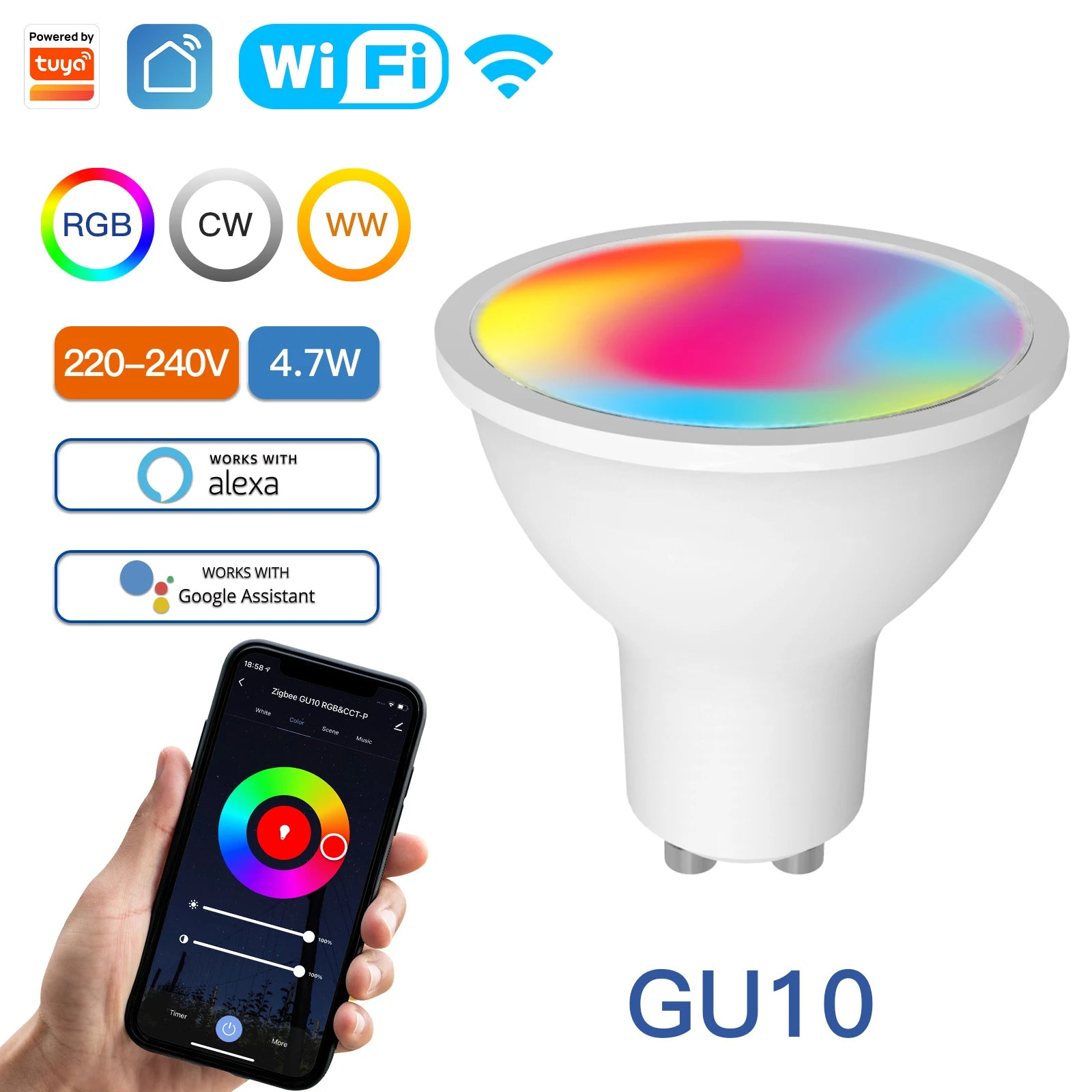 MOES Tuya ZigBee GU10 WIFI Smart LED Bulbs RGB C+W White Dimmable Lamps Smart Life APP Control Light Bulbs Voice Alexa/Google - Cashdust