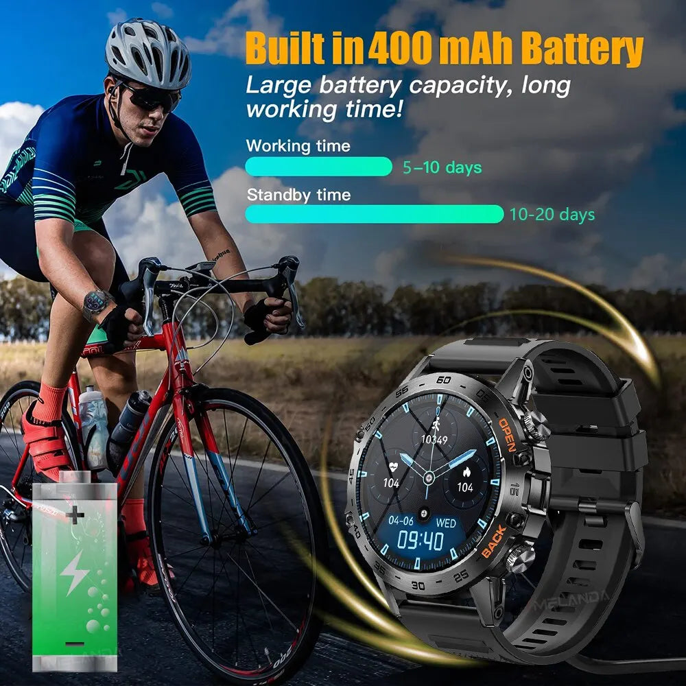 MELANDA Steel 1.39" Bluetooth Call Smart Watch Men Sports Fitness Tracker Watches IP67 Waterproof Smartwatch for Android IOS K52