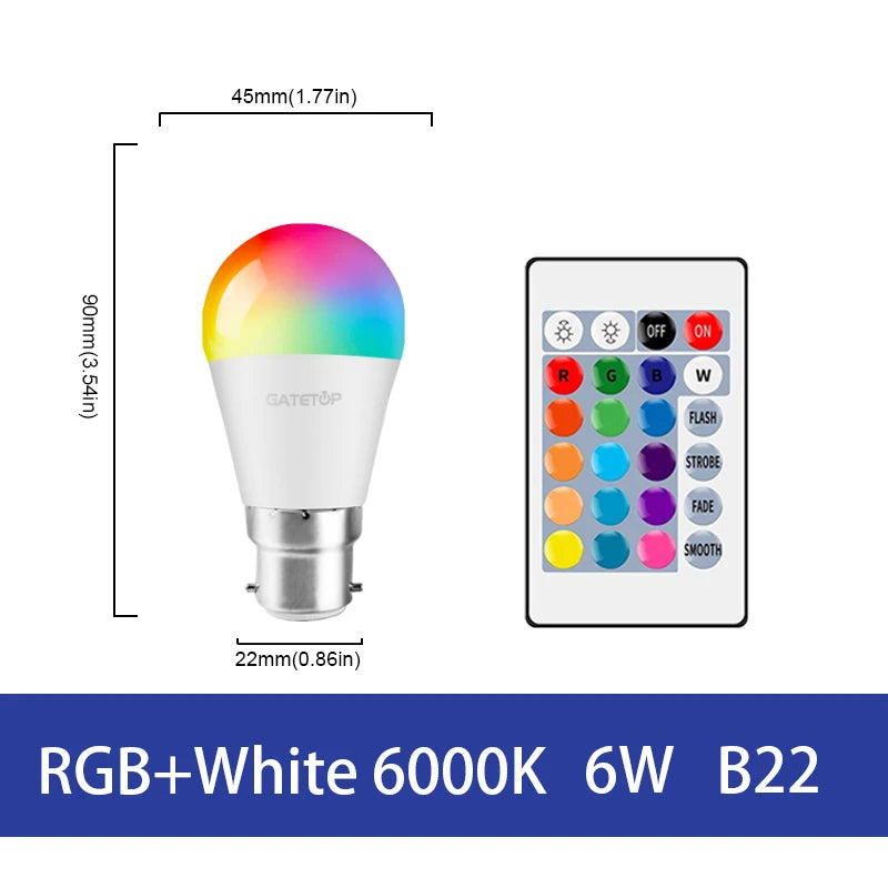 LED RGB Lamp Spotlight Bulb E27 E14 GU10 B22 AC120V 230V Bombillas LED 6W 10W IR Remote Control Led Smart RGBW Lamp Home Decor - Cashdust